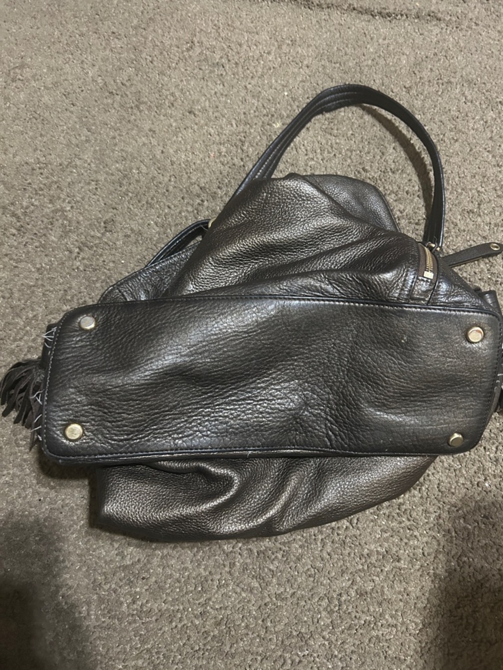Cole Haan Dark Brown Pebbled Leather Shoulder Bag with Tassels - Picture 6 of 6